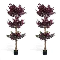 Happiq Kunst Ficusboom - Realistische Faux Banyan Stijl - voor binnen en buiten thuis en kantoor - Paars, 180 cm, Inclusief Pot