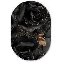 MuchoWow Muurovaal 80x120 cm - Ovale wanddecoratie Rozen - Zwart - Bloemen - Goud - Ovalen schilderij - Muurdecoratie woonkamer - Kamer decoratie - Schilderijen - Wandcirkel
