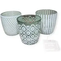 Boltze - Waxinelichthouders - Kaarsenhouder - Waxinelichtjes - Set van 3 - Glas - Groen - 7x7cm