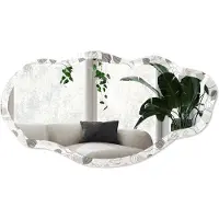 Wallfluent Plantenpatroon Spiegel - Wit Rechthoekige Spiegel Met Modern Design - Organische Spiegel - Slaapkamer, Woonkamer, Kledingkast - Minimalistisch - 45x90 cm - Totale afmeting 52x97 cm