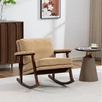 OKWISH Schommelstoel Fauteuil 83 x 73 x 80 cm - Met Lendenkussen en Gewatteerde Zitting - Voor Woonkamer, Leeshoek en Serre - Velvet - Lichtbruin