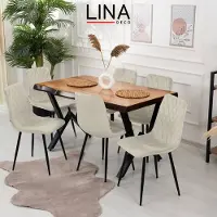 Lina Elisia Eetkamerstoel - Stoel - Creme - Set van 4 - Velvet