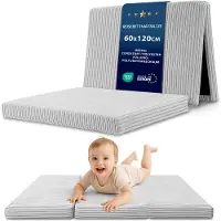 Totsy Baby Vouwmatras Kind Opvouwbaar 60x120 cm Logeermatras Vloermatras Kinderkamer Reismatras Draagbaar Compact Afneembare Hoes Wasbaar Oeko-Tex certificaat 60 x 120 Lichtgrijs