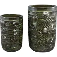 Ptmd Nikko Dark Green Ceramic Pot Round Pattern Set Of2