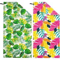 Famanu – XXL strandlaken set van 2, 90 x 180 cm, sneldrogende microvezel, zandvrije stranddeken voor dames in groen en roze
