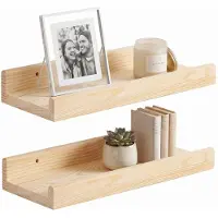 Springos Wandplank - Boekenplank - Ophangbaar - Kruidenplank- Naturel - Grenenhout - 10 Kg - 30 cm - 2 Stuks
