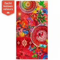 Decoware Strandlaken Rood Mandala 100x180 cm – 100% Katoen Velours – Zacht en Absorberend – Groot Badlaken met Bloemen