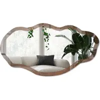 Wallfluent Rustiek Hout Spiegel - Bruin Stijlvolle Wandspiegel - Organische Spiegel - Woonkamer, Kantoor, Slaapkamer - Rustiek - 45x90 cm - Totale afmeting 52x97 cm