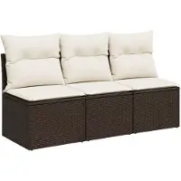 Happiq Tuinbank Bruin – Polyrattan , Onderhoudsvriendelijk zonder Armleuningen - Modulair & Weerbestendig Design met Kussens
