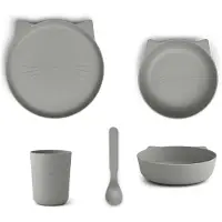 Liewood Paul kinderservies set van PLA "Cat dove blue", 4-delig, biologisch kunststof