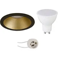 BES LED GU10 Inbouwspot Set - Mat Zwart/Goud - Inbouw Rond - Verdiept - Pragmi Pollon Pro - 4W - Warm Wit 3000K - Ø82mm