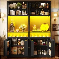 STILVORA Keukenkast - 2 Delige Hoogkast Met RGB Led En Glazen Deuren - Met Wijnrek Voor Keuken En Eetkamer - Zwart - 140x38,3x180 Cm
