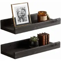 Springos Wandplank - Boekenplank - Ophangbaar - Kruidenplank- Zwart - Grenenhout - 10 Kg - 40 cm - 2 Stuks