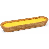 WDMT Citroen Geurkaars in Houten Decoratieschaal – Lange Geurkaars met Meerdere Lonten – Gele Kaars in Rustieke Houten Schaal – Sfeervolle Woondecoratie voor Tafel, Woonkamer & Terras