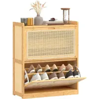 HOMCOM neerklapbare schoenenkast - Bamboe, spaanplaat - 69 x 29 x 83 cm - Natuurlijk hout