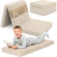Totsy Baby Vouwmatras Kind Opvouwbaar 65x195 cm Logeermatras Vloermatras Kinderkamer Reismatras Draagbaar Compact Afneembare Hoes Wasbaar Oeko-Tex certificaat 65 x 195 Beige