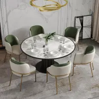 OKWISH Eetkamerstoel - Set Van 6 - Verstelbare Voeten & Ergonomische Rugleuning - Voor Eetkamer, Woonkamer Of Open Kantoor - Kunstleer En Metaal - Groen Beige Goud