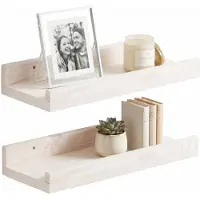 Springos Wandplank - Boekenplank - Ophangbaar - Kruidenplank- Wit- Grenenhout - 10 Kg - 30 cm - 2 Stuks