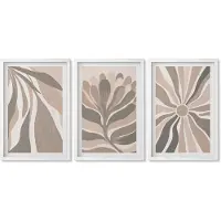 Wallfluent 3-Delige Schilderij Set - Abstracte Plantpatronen In Beige En Bruine Tinten. - 40 x 60 - Moderne Wanddecoratie - Woonkamer - Muurdecoratie