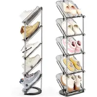 COOAU Schoenenrek - Schuin - Opbergrek - Schoenenorganizer - Transparant - Opbergsysteem voor Schoenen - 5 Lagen - Grijs