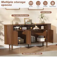 OKWISH Dressoir - Sideboard Met 3 Wavedeuren En Open Vak - 160x40x78,5 Cm - Walnootkleur - Voor Woonkamer Hal En Eetkamer