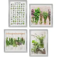 Wallfluent 4-Delige Schilderij Set - Lijst met gedroogde keukenkruiden - 40 x 40 cm en 40 x 60 cm - Muurdecoratie - Wanddecoratie - Slaapkamer