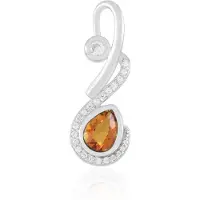 Cavill - Luxe Zilveren Peervormige Hanger - 925 Sterling Zilver Platina Verguld - Oranje Kwarts 1,045 ct & Zirkonia 0,394 ct