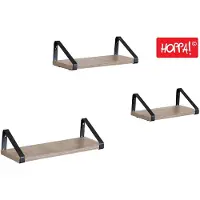 Hoppa! 3 Wandplanken - Zwart/Greige - Metaal - 40/35/30 x 12 x 11 cm (L x D x H)