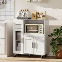 MODFU - Keukenkast Op Wielen - Lade, Open Vak En 2 Deuren - Keuken - Wit - 80 X 40 X 88,7 Cm