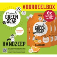 Marcel's Green Soap Handzeep Navulling Voordeelbox Sinaasappel & Jasmijn 6 x 500 ml