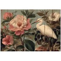 WALLARENA - Fotobehang - 400x280 cm - bloemen en kraanvogels in vintage stijl voor woonkamer en slaapkamer