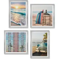 Wallfluent 4-Delige Schilderij Set - Vakantie In Miami Met Uitzicht Op De Zonsondergang En Zee - 40 x 40 cm En 40 x 60 cm - Wanddecoratie - Schilderijen Set - Kantoor - Moderne Wanddecoratie