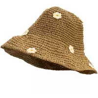 AW Gifts Nomad Sari Floppy Straw Sun Hat - Coffee & Daiseys