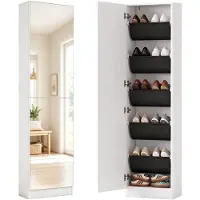 HOMCOM Shoe Cabinet-Spanplatte, Hartglas-50L x 20B x 180H cm-Weiß