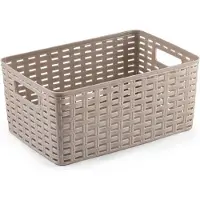 PlasticForte 6x stuks rotan gevlochten opbergmand/opbergbox kunststof - Taupe - 19 x 29 x 13 cm - Kast mandjes