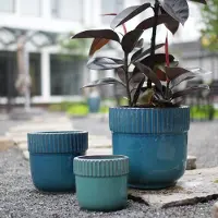HAUSS SPOLE Bloempot – 30,5 Cm – Handgemaakt Keramiek – Glanzend Turkooisblauw – Voor Binnen En Buiten – Met Afwateringsgat