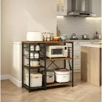 HAUSS SPOLE Keukenkast – Open Opbergrek 90 x 40 x 82 cm – Metaal En Spaanplaat – Zwart En Bruin – Voor Magnetron En Keukenopslag