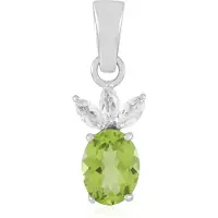 Cavill - Zilveren Hanger 925 Sterling Zilver - Peridoot Ovaal 1,134 ct en Witte Topaas 0,257 ct - Elegante Dames Sieraad - Groen en Wit