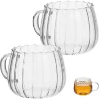 LONGZIMING -2 Stuks Glazen Koffiemokken 350 ml – Pompoenvorm met Handvat – Dubbel Gebruik voor Koffie, Thee, Latte, Cappuccino en Warme of Koude Dranken