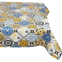 ANRO Tafelkleed Porto tegels Blauw Ovaal 160x140cm Rechte rand Afwasbaar Waterafstotend