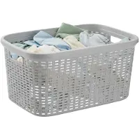 PlasticForte Wasmand - 35 liter - rotan - licht grijs - kunststof - 53 x 36 x 26 cm - draagmand - met handvatten - lichtgewicht