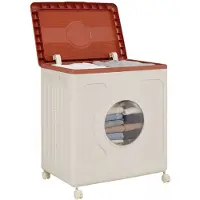Costway Opbergdoos, opvouwbaar, wasmand 45 l, van kunststof, met wielen en deksel en transparant venster, draagbare wasmand voor thuis, voor wassen en slaapkamer