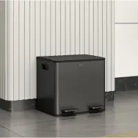 HAUSS SPOLE Prullenbak - 2 x 15 L - Pedaalemmer Met Afvalscheiding - Metaal En Kunststof - Zwart - Voor Keuken En Woning - Softclose