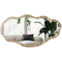 Wallfluent Houten Constructie Spiegel - Bruin Strakke Rechthoekige Spiegel - Organische Spiegel - Woonkamer, Hal, Kantoor - Minimalistisch - 45x90 cm - Totale afmeting 52x97 cm