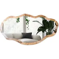 Wallfluent Houten Patroon Spiegel - Bruin Stijlvolle Wandspiegel - Organische Spiegel - Woonkamer - Rustiek - 45x90 cm - Totale afmeting 52x97 cm
