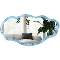 Wallfluent Blauwe Marmer Spiegel - Blauw Rechthoekige Spiegel Met Modern Design - Organische Spiegel - Badkamer, Slaapkamer, Woonkamer - Abstract - 45x90 cm - Totale afmeting 52x97 cm