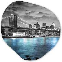 MuchoWow Organische wanddecoratie 40x40 cm - Organisch schilderij New York - Skyline - Stad - Blauw - Muurdecoratie woonkamer - Kamer decoratie - Schilderijen - Muurcirkel aesthetic