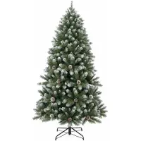 Black Box – Kunstkerstboom Besneeuwd Groen – 215 cm Hoog – Ø 119 cm – Met Dennenappels – Scharnierconstructie – Volle Luxe Kerstboom