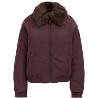 We fashion - Dames bomber jack met imitatiebont - Regular fit - Aubergine - Maat: XXL
