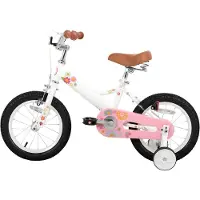 Happiq Kinderfiets – Voor meisjes 2–7 jaar – Met poppenfietszadel, streamers, vlag en nummerplaat – Wit-14 Inch
